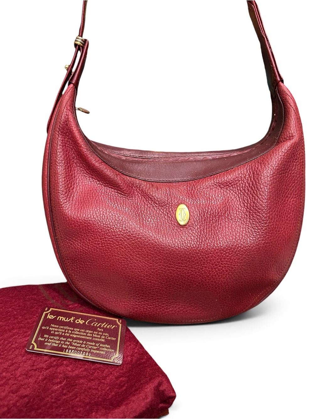 Vintage Must de Cartier crescent shoulder bag oxblood
